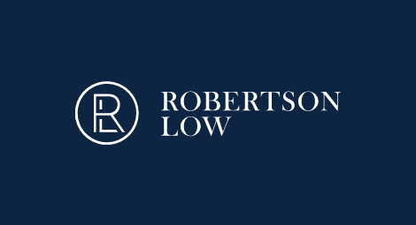 Robertson Low Logo – Open GI PR Robertson Low logo on blue background - Lloyd's broker Robertson Low commits to Open GI technology