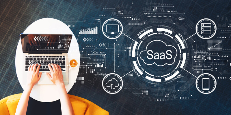 Laptop on right SaaS diagram on left - SaaS Explained - Technology Talk