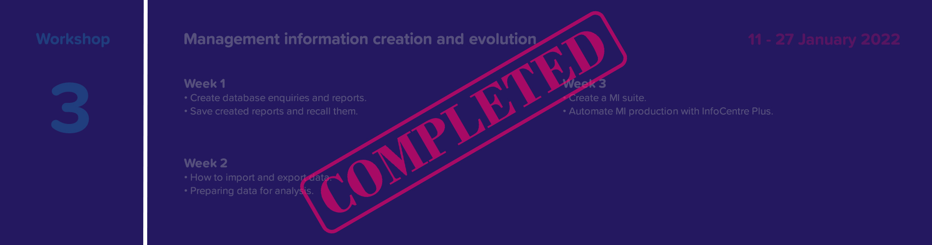 Core Workshops 3 Completed